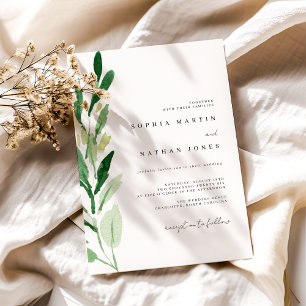 Convite Casamento com Aquarela de Folha Verde Minimalista