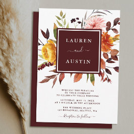 Convite Casamento com Aquarela de Jardim de Outono em Borg