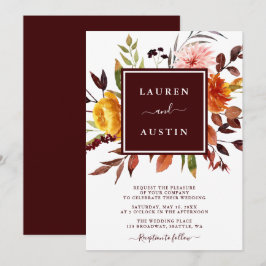 Convite Casamento com Aquarela de Jardim de Outono em Borg