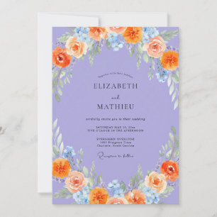 Convite Casamento com Aquarela de Laranja Lilás