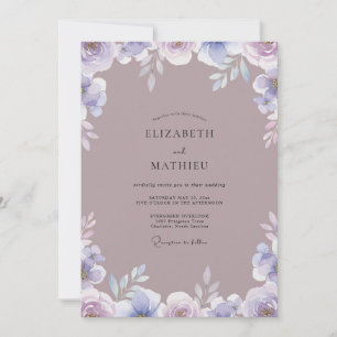 Convite Casamento com Aquarela de Lavanda Malva