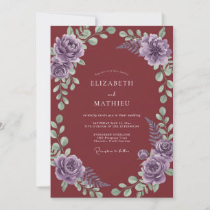 Convite Casamento com Aquarela de Lavanda Marsala