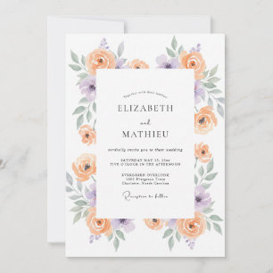 Convite Casamento com Aquarela de Lilás e Damasco