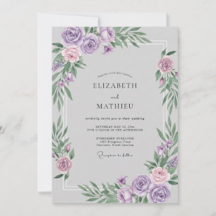 Convite Casamento com Aquarela de Lilás Prateado