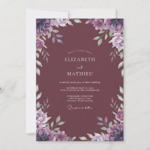 Convite Casamento com Aquarela de Lilás Rosa