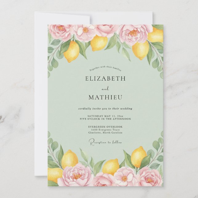 Convite Casamento com Aquarela de Limão Cítrico (Frente)