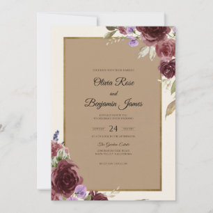 Convite Casamento com Aquarela de Malva Borgonha