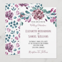 Casamento com Aquarela de Peônia Violeta Roxa