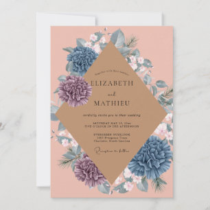 Convite Casamento com Aquarela de Pêssego e Periwinkle