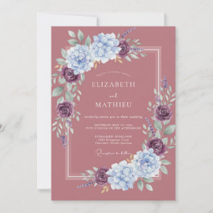Convite Casamento com Aquarela de Plumagem Violeta