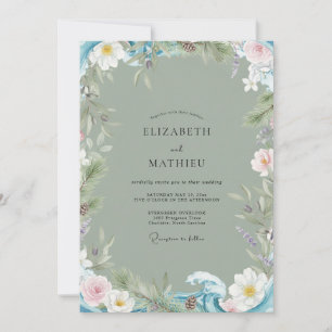 Convite Casamento com Aquarela de Rosa Beijado de Sage