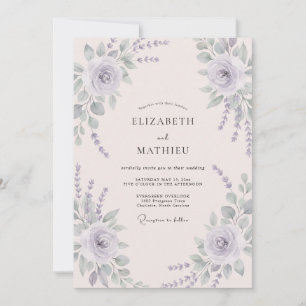 Convite Casamento com Aquarela de Sálvia e Periwinkle