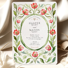 Convite Casamento com Aquarela de Tulipa Vintage
