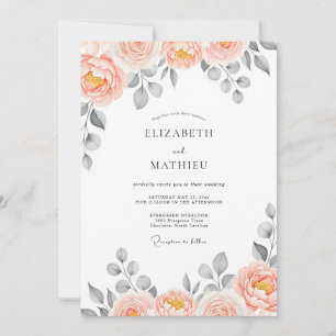 Convite Casamento com Aquarela Deliciosa de Pêssego