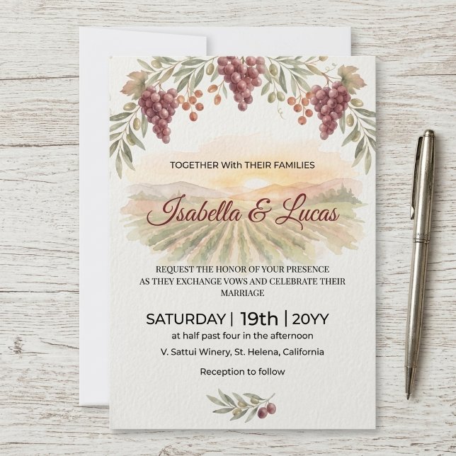 Convite Casamento com Aquarela do Vinhedo do Vale de Napa (Criador carregado)