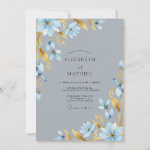 Convite Casamento com Aquarela Dourada Ardósia