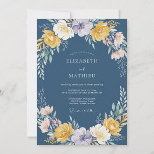 Convite Casamento com Aquarela Dourada em Tons de Ardósia