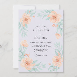 Convite Casamento com Aquarela Elegante em Pêssego