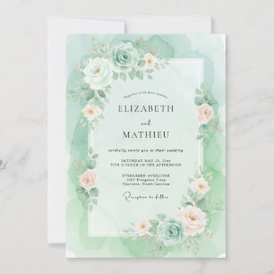 Convite Casamento com Aquarela Elegante em Verde Menta