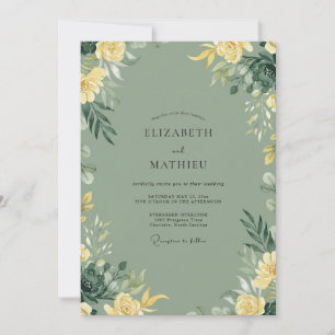 Convite Casamento com Aquarela em Amarelo Sage