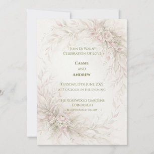 Convite Casamento com Aquarela em Marfim e Rosa Pálido