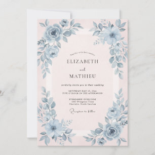 Convite Casamento com Aquarela em Tons de Ardósia e Rubor