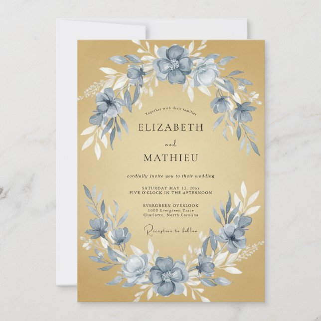 Convite Casamento com Aquarela em Tons de Mostarda e Ardós (Frente)