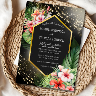 Convite Casamento com aquarela escura de noite tropical à
