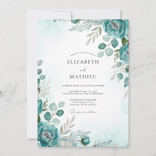 Convite Casamento com Aquarela Esmeralda Graciosa (Frente)