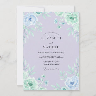 Convite Casamento com Aquarela Etérea de Lavanda e Hortelã