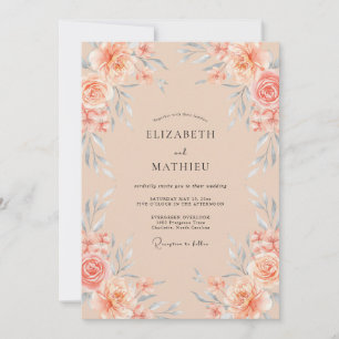 Convite Casamento com Aquarela Etérea de Pêssego