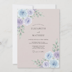 Convite Casamento com Aquarela Etérea em Azul Desbotado