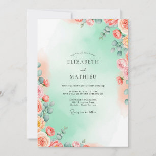 Convite Casamento com Aquarela Etérea em Verde Limão
