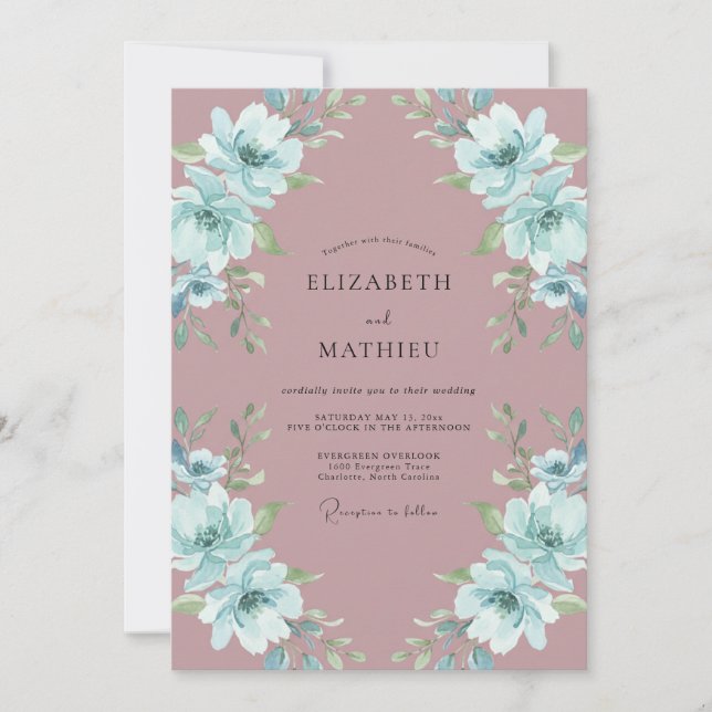 Convite Casamento com Aquarela Etérea Rosa (Frente)