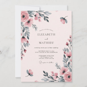 Convite Casamento com Aquarela Etérea Rosa Claro