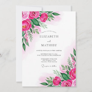 Convite Casamento com Aquarela Exuberante em Fuchsia