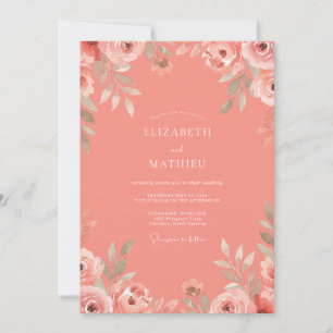 Convite Casamento com Aquarela Floral Coral Blush