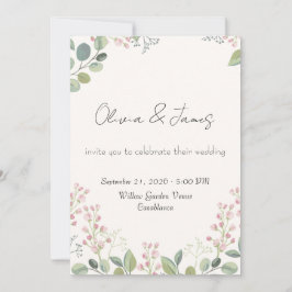 Convite Casamento com Aquarela Floral de Eucalipto e Rosa