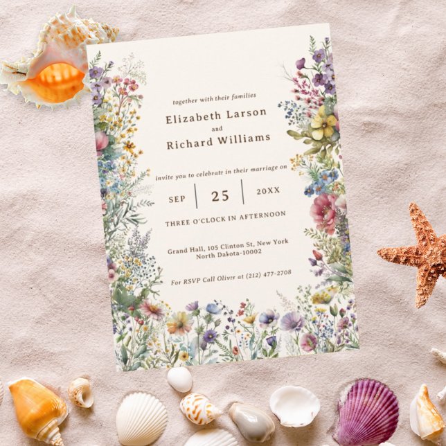 Convite Casamento com Aquarela Floral de Flores Silvestres (Criador carregado)