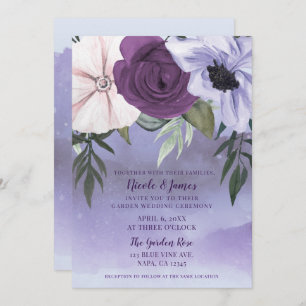 Convite Casamento com Aquarela Floral de Lavanda Roxo Mode