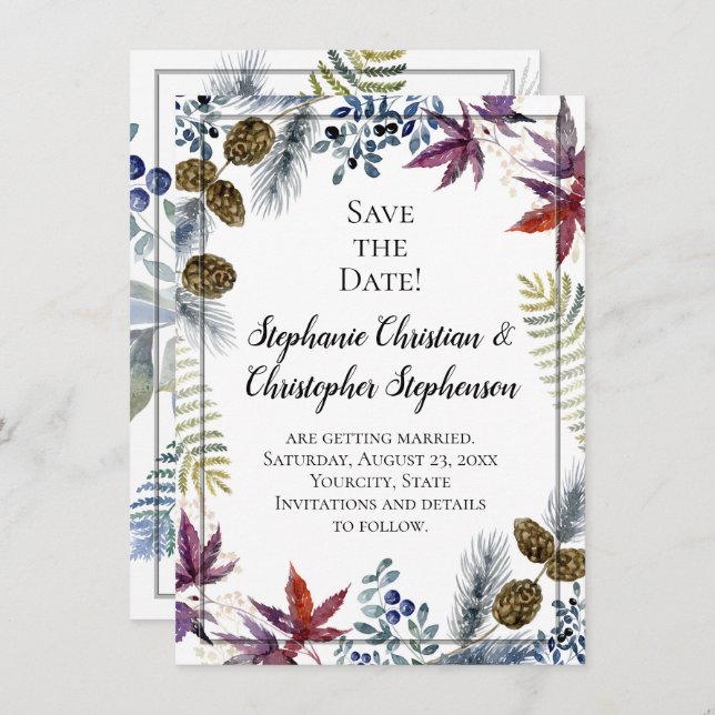 Convite Casamento com Aquarela Floral de Maple Japonês (Frente/Verso)