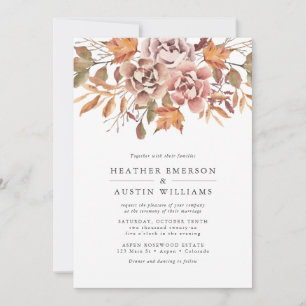 Convite Casamento com Aquarela Floral de Outono