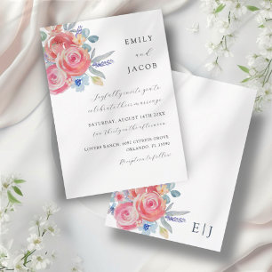 Convite Casamento com Aquarela Floral de Rosa Moderna