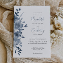 Casamento com Aquarela Floral em Azul Poeirento