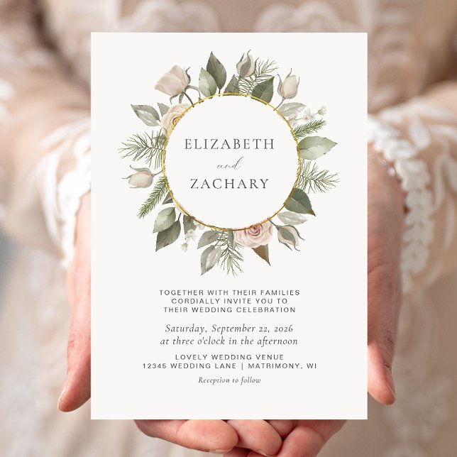 Convite Casamento com Aquarela Floral em Marfim (Criador carregado)