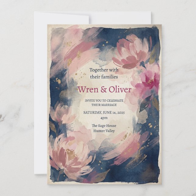 Convite Casamento com Aquarela Floral Mal-humorada (Frente)