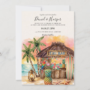 Convite Casamento com Aquarela Floral Tropical Havaiana