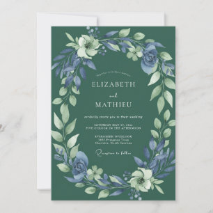 Convite Casamento com Aquarela Floresta Azul
