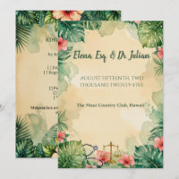 Casamento com aquarela havaiana de médico advogado