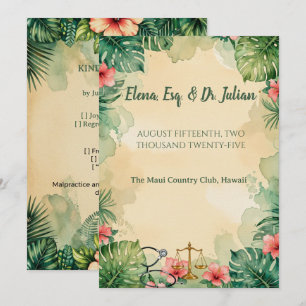 Convite Casamento com aquarela havaiana de médico advogado